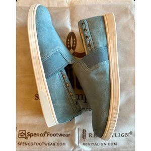 SPENCO - NWOT - L Sz 6.5 Orthotic "Santa Barbara Rivet" Blue Stone Suede Slip-On
